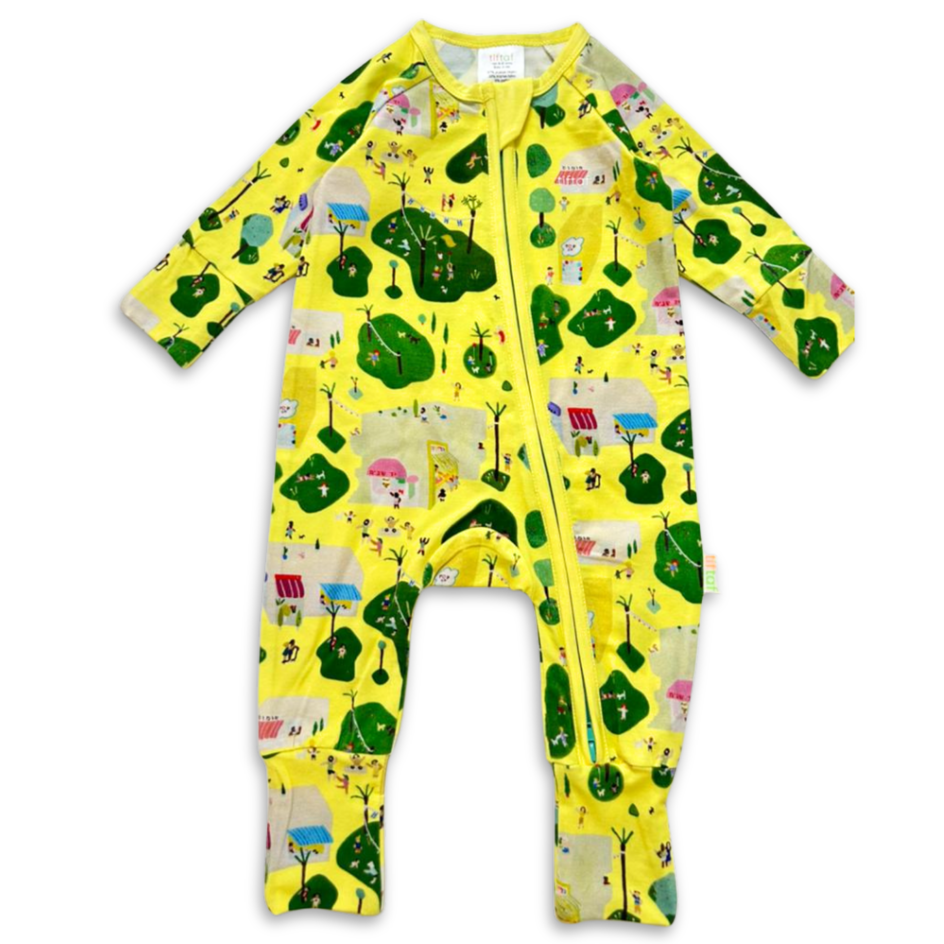 Tiftaf organic cotton and bamboo baby onesie in Little Sabra Adventures print