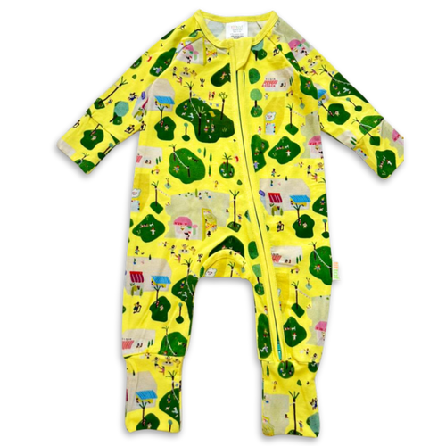 Tiftaf organic cotton and bamboo baby onesie in Little Sabra Adventures print