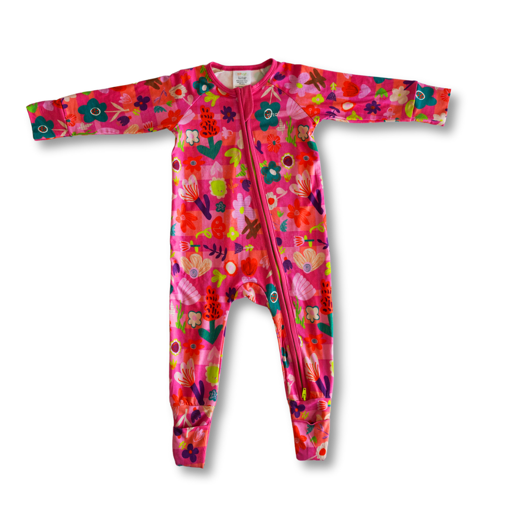 TifTaf Soft Cotton & Bamboo Baby Onesie Romper Pajama Flower Frenzy Print