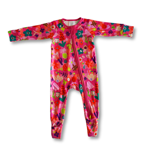 TifTaf Soft Cotton & Bamboo Baby Onesie Romper Pajama Flower Frenzy Print