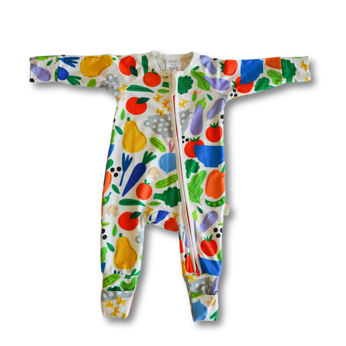 TifTaf Soft Cotton & Bamboo Baby Onesie Romper Pajama Veggie Mix Print